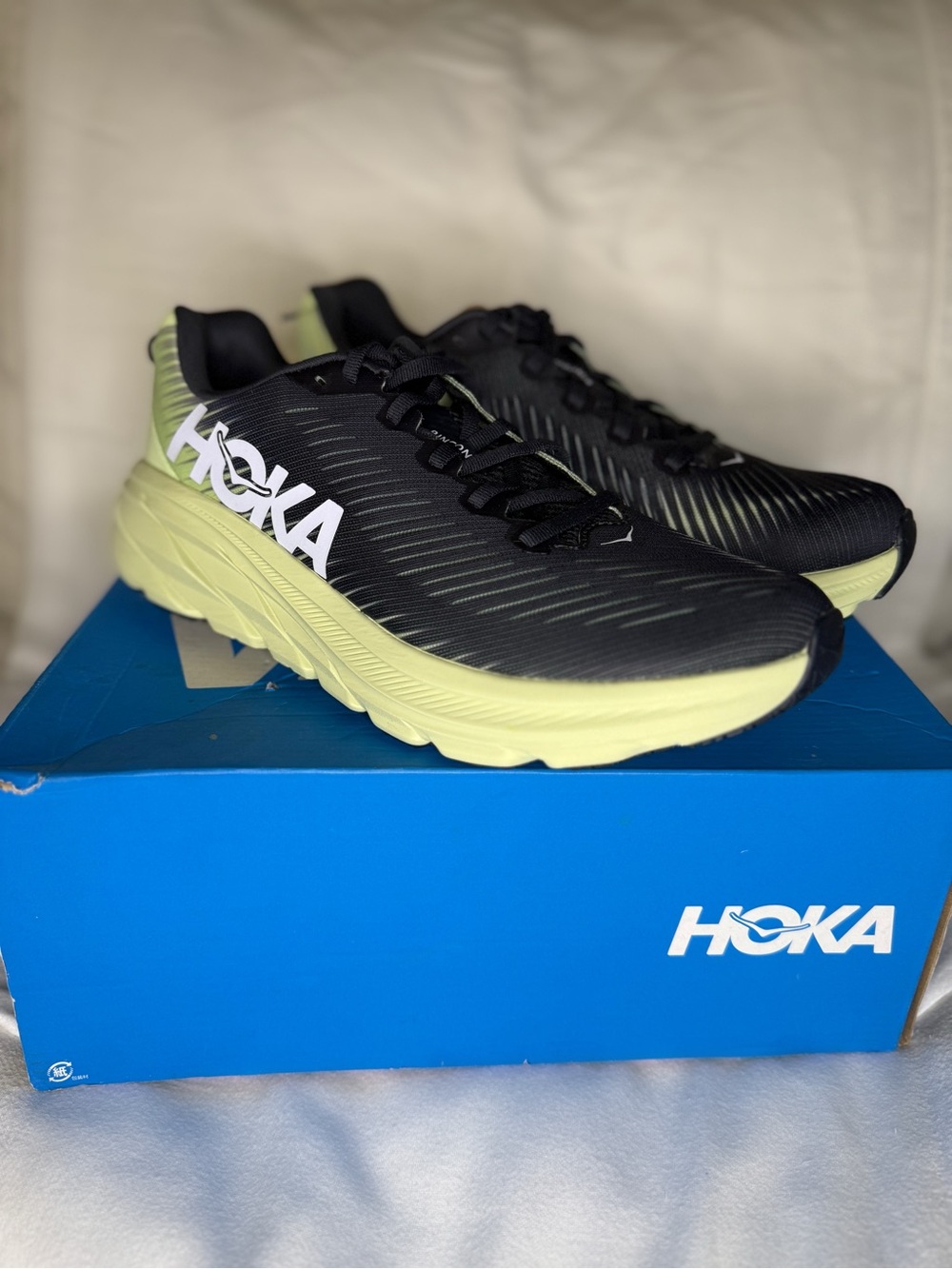 Hoka Men's Black and Lime Green Athletic Running Shoes - Picture 2 of 4